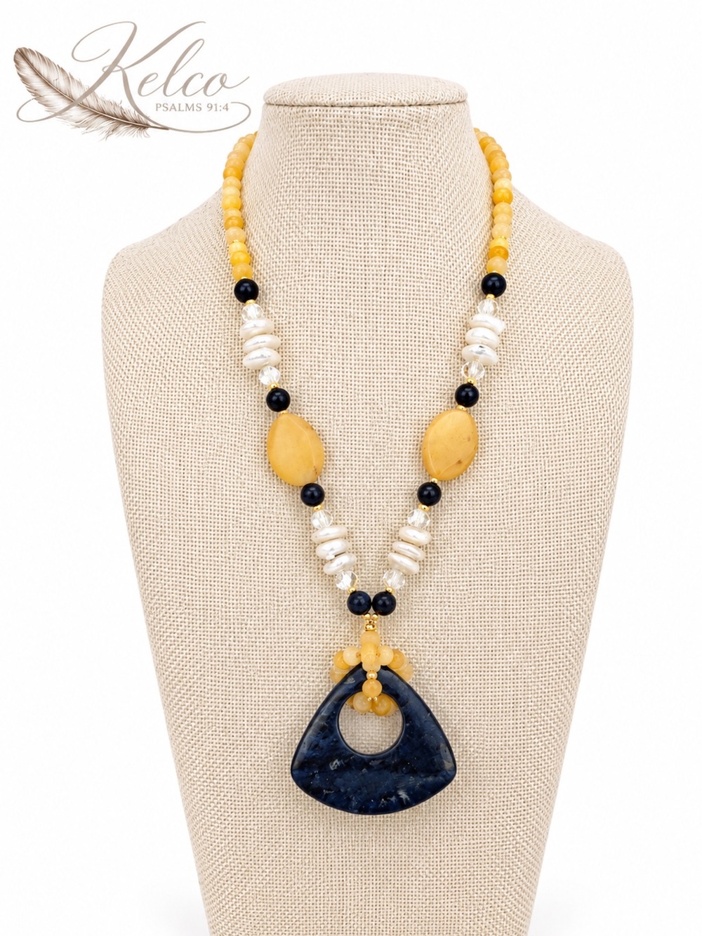 Dumortierite & Yellow Jade Statement Necklace | 20–22”